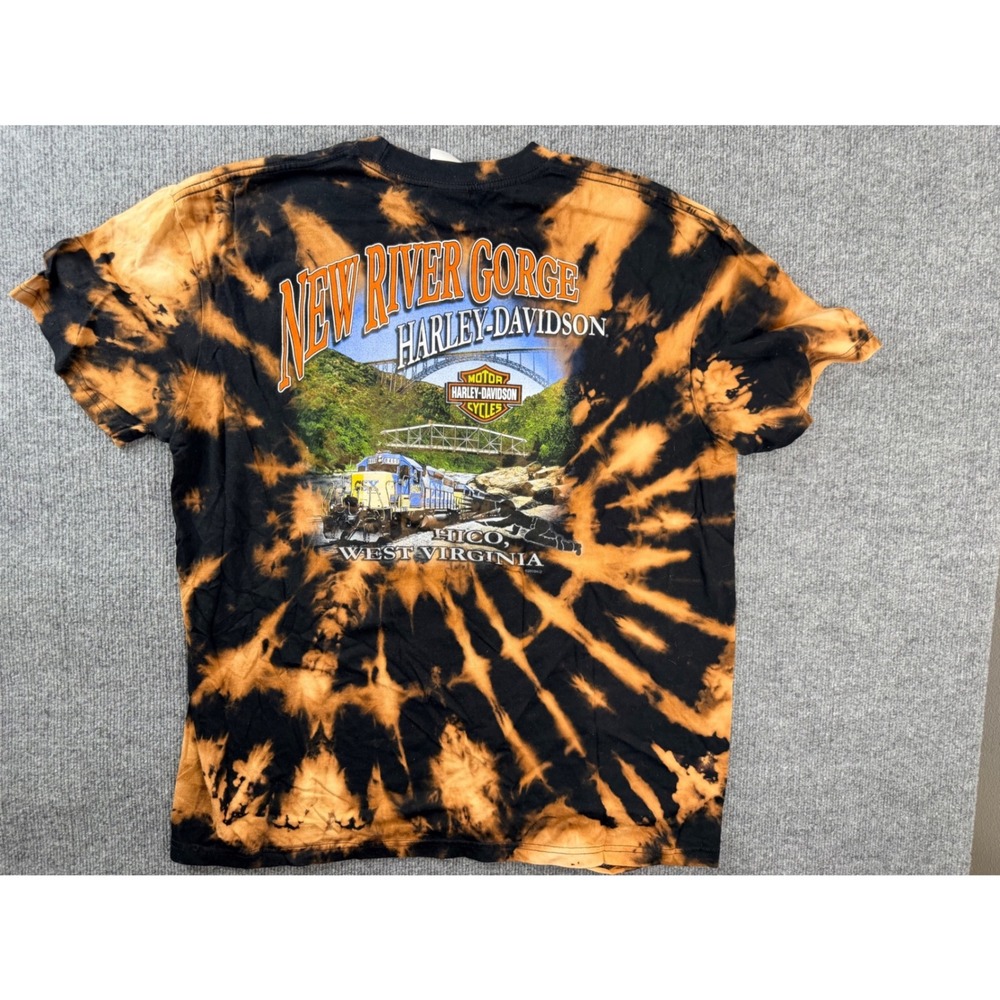 Harley Davidson T Shirt XL Mens Black Orange Tie Dye Distressed Graphic Biker
